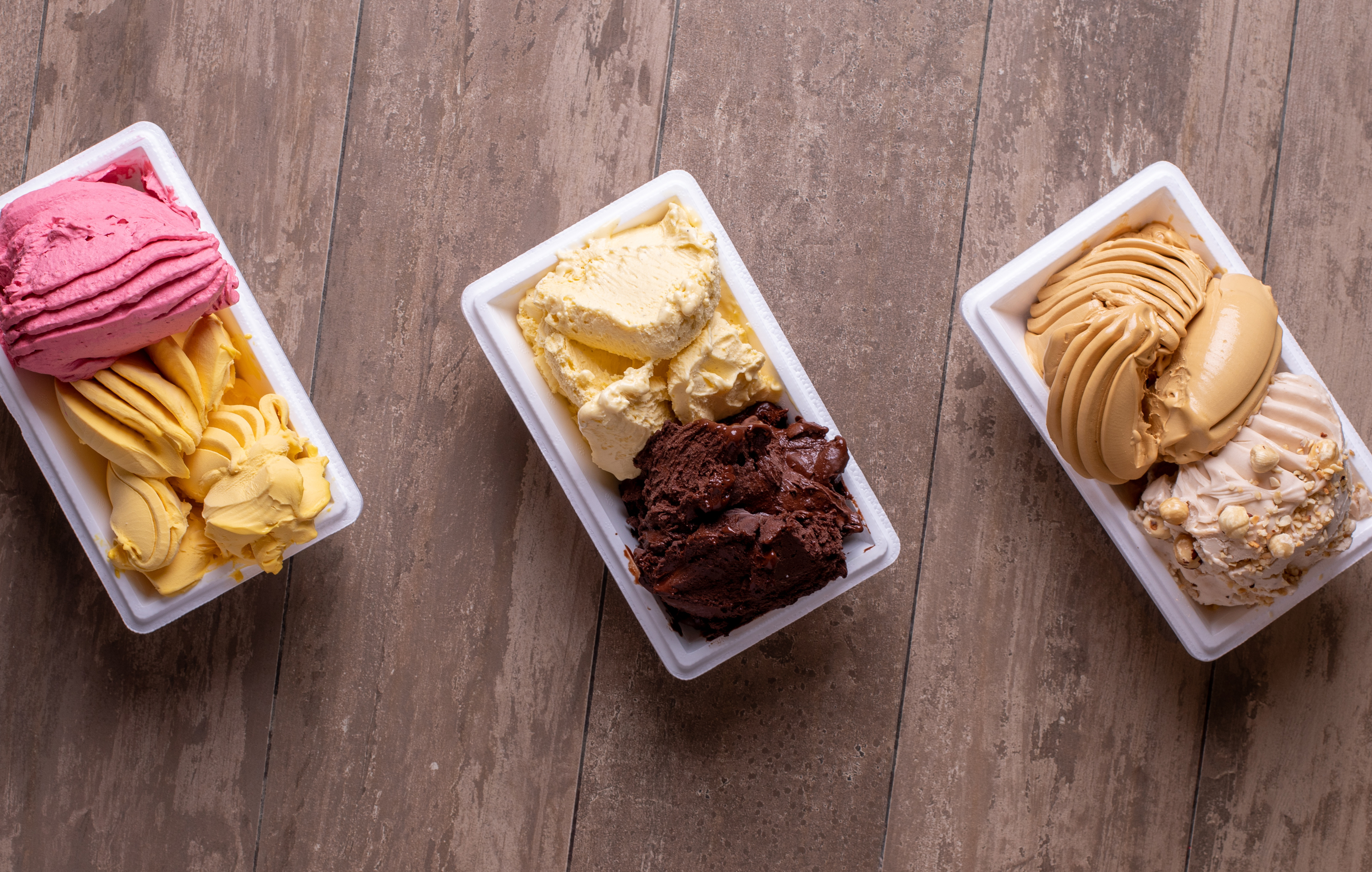 Three ice cream tubs